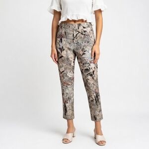 Jules & Leopold Womens Tan Floral Print Capris Size M Pull-On Fitted Mid Rise VG